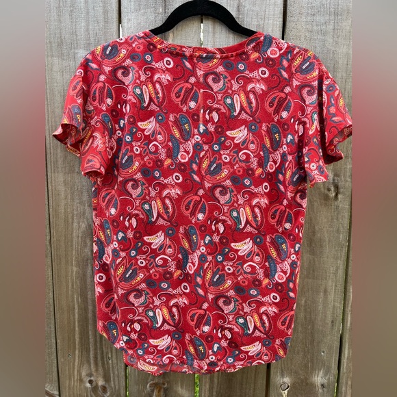 LOFT Paisley Rust Colored Flutter Sleeve Top (xxs) - Picture 2 of 3